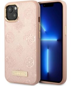 Guess GUHMP14SSAPSTP iPhone 14 6,1" rozā cietais maciņš Peony Logo Plate MagSafe
