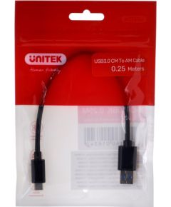UNITEK CABLE USB-C - USB-A 3.1,M/M,0.25M, Y-C490BK