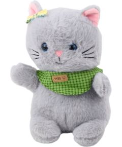 Leantoys Pluszowa Maskotka Przytulanka Kot Szary Zielona Apaszka Kokardka 22cm