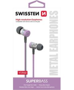 Swissten SuperBass Earbuds Metal YS900 Cтерео Наушники с микрофоном 3.5mm / 1.2m Фиолетовые