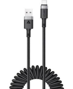 Acefast   C14-04 USB-A - USB-C Cable Spring 480Mb/s 3A 1.2m spring charging data cable Black