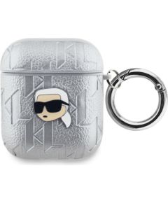 Karl Lagerfeld -  Karl Lagerfeld PU Embossed Karl Head Case for AirPods 1/2 Silver