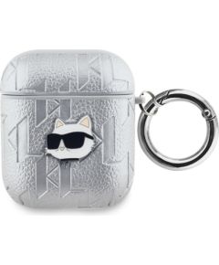 Karl Lagerfeld -  Karl Lagerfeld PU Embossed Choupette Head Case for AirPods 1/2 Silver