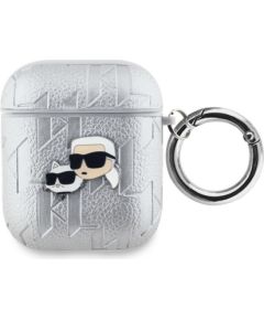 Karl Lagerfeld -  Karl Lagerfeld PU Embossed Karl and Choupette Heads Case for AirPods 1/2 Silver