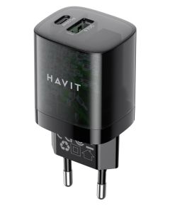 Havit UC303 EU - GaN 30 W dual-port travel charger, black