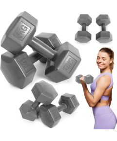 Sešstūra hanteles komplekts 2x5 kg vingrošanas atsvari fitnesa atsvari pelēks ModernHome
