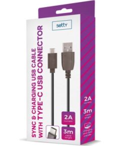 Setty Universal  USB Cable 3m 2A type-C Black