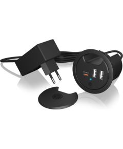 Raidsonic Iebūvējama galda rozete Icy Box IB-HUB1407 3 Port  2x USB-A, 1x USB-C, 60mm