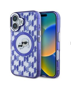 Karl Lagerfeld Apple  iPhone 16  IML Monogram K&CH Heads MagSafe Case Blue