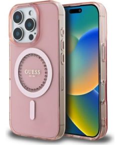 Guess Apple  Guess GUHMP16LPFTDTEP iPhone 16 Pro 6.3" różowy/pink hardcase IML Rhinestones MagSafe