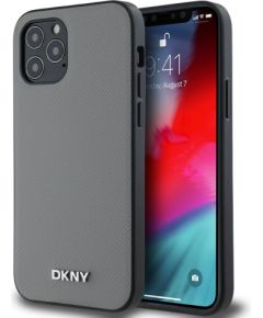 DKNY Apple  DKNY PU Leather Silver Metal Logo Magsafe Case for iPhone 12/12 Pro Grey