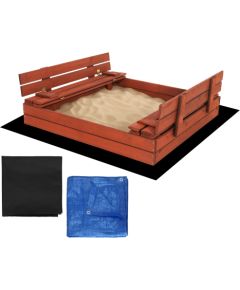 Slēdzama smilšu kaste ar soliņiem Springos SBP120SET02 120x120 cm impregnēts koks, ar plītaku un apakšklāju