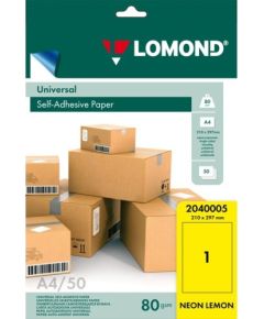 Lomond Self-Adhesive Paper Universal Labels, 1/210x297, A4, 50 sheets, Lemon neon