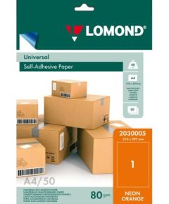 Lomond Self-Adhesive Paper Universal Labels, 1/210x297, A4, 50 sheets, Orange neon