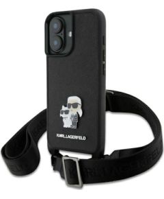 Karl Lagerfeld Saffiano Crossbody Strap Metal Karl and Choupette Case Чехол для Apple iPhone 16