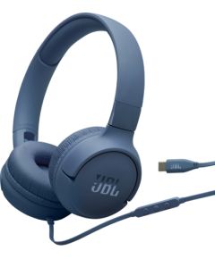 JBL Tune 520CB stereo vadu USB-C saliekamie auss austiņas ar mikrofoniem un balsi kontrolējošu tālvadību zils