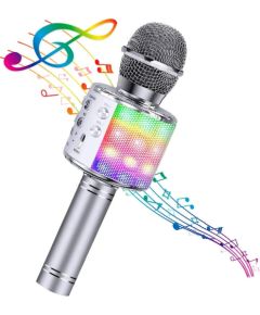Bemi M85 Karaoke Mikrofonu Bērniem un Pieaugušajiem Ar Skaļruņiem & Ierakstu Micro SD USB Bluetooth Sudraba