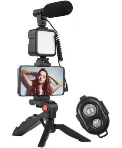 Elight Y9 Vlog Telefona Fiksācijas Video & Foto komplekts ar Led gaismu / Mikrofonu / Statīvu Melna