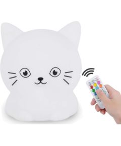 Elight CA1 Kaķītis Mīkta silikona Bērnu Krāsaina Nakts Led lampa ar akumulātoru / USB & pulti Balta