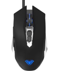 Aula S50 Multi-krāsu apgaismojuma Vada Spēļu Optiskā pele 7 pogas 800-4800dpi ar ergonomisku formu Melna