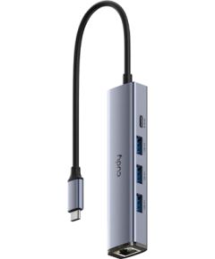 Cudy UH605 PortMate USB-C 5-in-1 Hub Gigabit LAN 3x USB-A 3.0 Power Input Alumīnija Pelēks