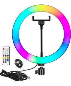 Elight RGB14 36cm 2in1 Balta & Krāsu RGB LED Gaismas Gredzens ar Viedtālruņa Turētāju + BT Tālvadība Melns