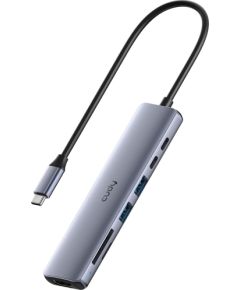Cudy UH407 PortMate USB-C 7-in-1 Hubs 4K 60Hz HDMI USB-C PD USB-A SD TF Alumīnija Pelēks