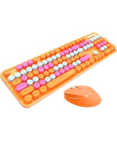 MOFII Sweet Bezvadu 2.4G Klaviatūra pilna izmēra un optiskā  pele 2.4G USB Oranža ar dizaina multi krāsu pogām