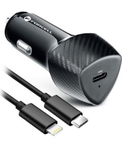 Forcell   FORCELL F-ENERGY Carbon CC50-1C car charger Type C + cable Type C to Lightning PD 3A 20W black