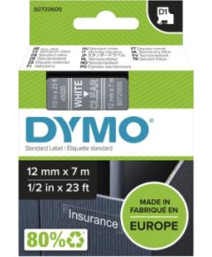 Dymo 45020 (S0720600) Label Tape 12mm x 7m, White on Transparent