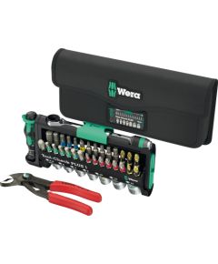 Wera Tool-Check Combi 1, with KNIPEX Cobra, bit set black/green, 40-piece, including 1/4" bit ratchet and water pump pliers