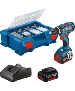 Bosch Professional Cordless Drill GSR 18V-28 Professional, 18 Volt blue/black, 2x Li-ion batteries 3.0Ah, 82-piece accessory set