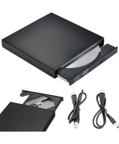 HQ RW3 Slim Ārējais USB 2.0 CD / DVD Rom Disku Lasītājs ar USB Kabeļa Barošanu Melns