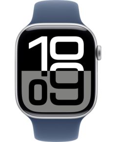 Apple Watch Series 10, Smartwatch (silver, aluminum, 46 mm, sports strap Denim M/L, cellular)