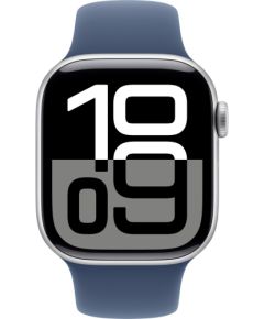 Apple Watch Series 10, Smartwatch (silver, aluminum, 42 mm, sports strap Denim M/L)