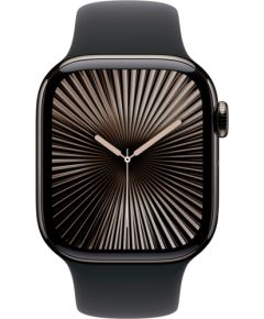 Apple Watch Series 10, Smartwatch (slate, titanium case, 42 mm, black sport band S/M, cellular)