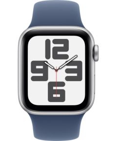 Apple Watch SE, Smartwatch (silver, Polar Star, aluminum, 40 mm, Denim Sport Band M/L)