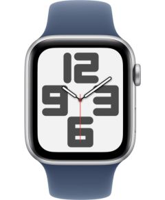 Apple Watch SE, Smartwatch (silver, aluminum, 44 mm, sports strap Denim S/M)