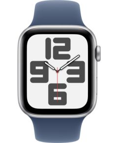 Apple Watch SE, Smartwatch (silver, aluminum, 44 mm, sports strap Denim M/L)