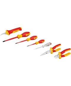 Bosch VDE tool set mixed, 7-piece (red/yellow, side cutters, needle-nose pliers, 4 screwdrivers, stripping knife)