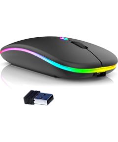 GameBox MR12 Bezvadu pele ar RGB apgaismojumu Klusa klikšķa USB uzlādējama Ergonomiska dizaina Melns