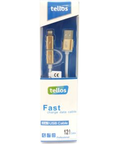 USB cable Tellos TPE 2in1 microUSB-Lightning gold, 1.2m