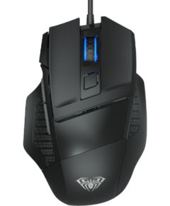 Aula S12 Multi-krāsu apgaismojuma Vada Spēļu Optiskā pele 7 pogas 800-4800dpi ar ergonomisku formu Melna