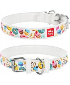 Waudog WAU DOG OBROŻA SKÓRA Z ADRESÓWKĄ QR       ``L`` 25mm/38-49cm BIAŁA W PĄCZKI