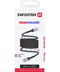 Swissten Магнитный USB-C кабель с автоподмоткой 60W 1m