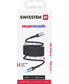 Swissten Магнитный с автоподмоткой USB-C / Lightning кабель 1m