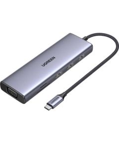 Ugreen Hub USB-C CM498, 3x USB 3.0, HDMI 4k 30Hz, VGA, RJ45, SD/TF, PD 100W