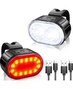 Elight USB uzlādējama LED velosipēda priekšējais un aizmugurējais gaismu luktura, melns