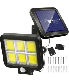 Elight saules enerģijas āra sienas lampa ar 120 COB LED gaismas diodēm – kustību sensors (PIR), 5 m kabelis, izturīgs ABS korpuss, melns