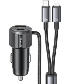 Автомобильное зарядное устройство USAMS YT Series CC287 66W 1xUSB-A 1xUSB-C + кабель 2-в-1 USB-C|Lightning чёрный